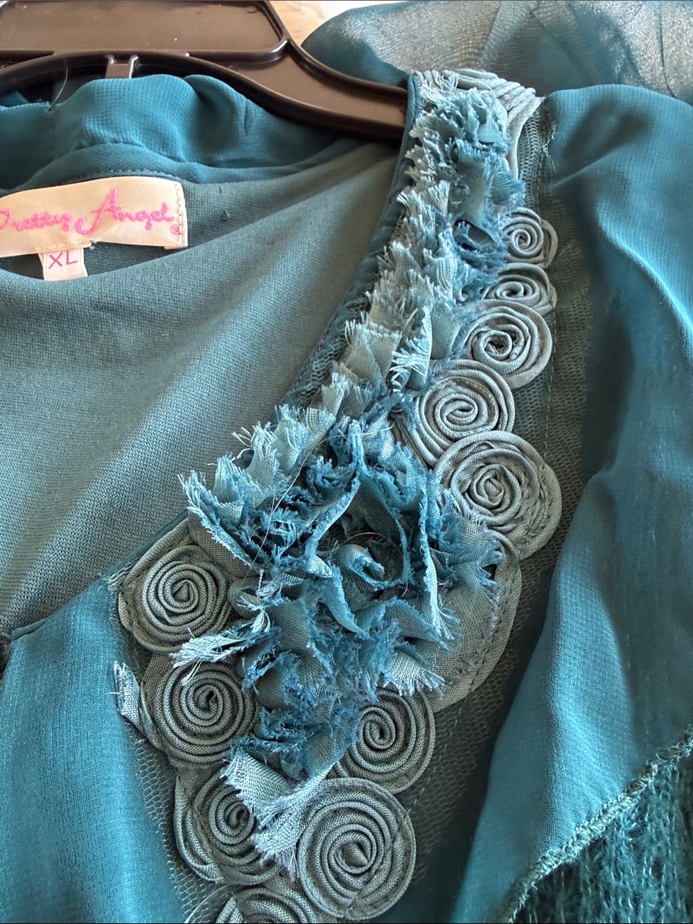 Pretty Angel Teal Layered Chiffon-Trim Tunic - Picture 12 of 12